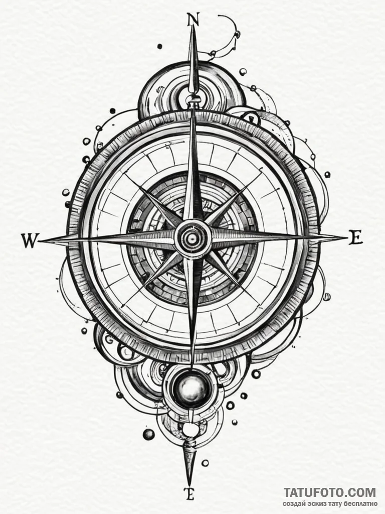 Tattoo sketch, gravity well compass, a styliz... - эскиз тату (№1752463228_0, 14.07.2025 03:20) — Tatufoto.com