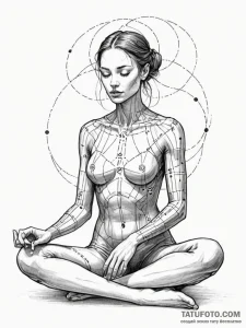 Tattoo sketch, quiet code whisperer, a serene... - эскиз тату (№1752463398_0, 14.07.2025 03:23) — Tatufoto.com