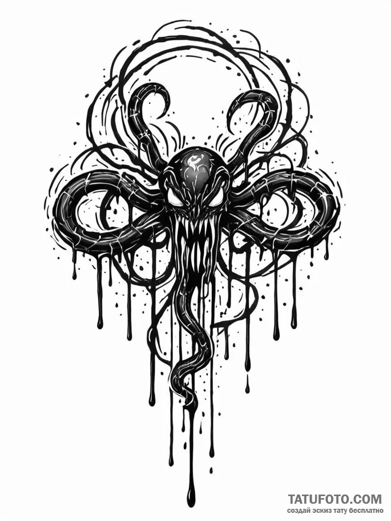 Tattoo sketch, venom of thought, data drippin... - эскиз тату (№1752463822_0, 14.07.2025 03:30) — Tatufoto.com