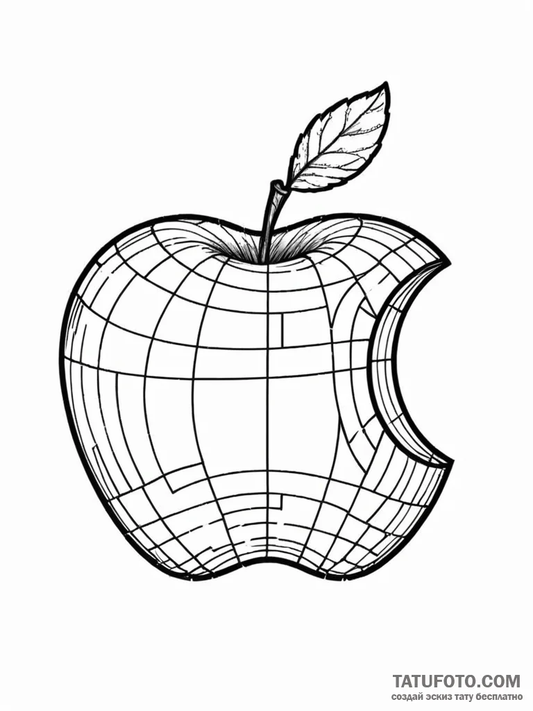 Tattoo sketch, an ai-generated apple, glitchi... - эскиз тату (№1752463989_0, 14.07.2025 03:33) — Tatufoto.com
