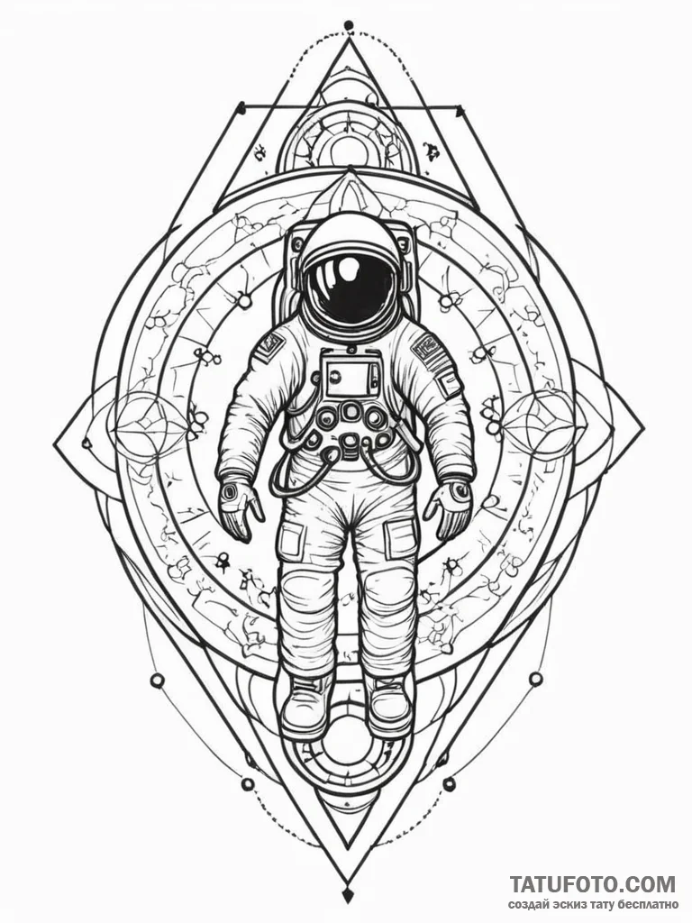 Tattoo sketch, an astronaut discovering a cos... - эскиз тату (№1752464072_0, 14.07.2025 03:34) — Tatufoto.com