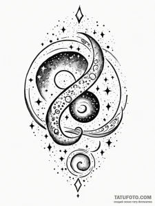 Tattoo sketch, unfurling universe scroll, an... - эскиз тату (№1752464241_0, 14.07.2025 03:37) — Tatufoto.com
