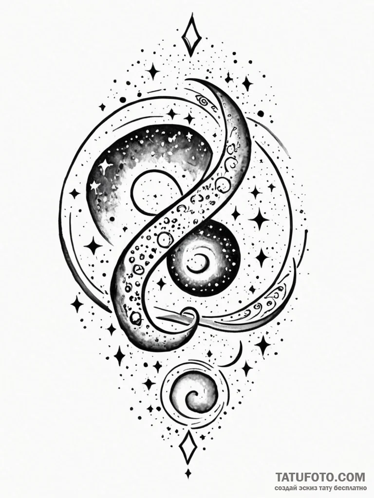 Tattoo sketch, unfurling universe scroll, an... - эскиз тату (№1752464241_0, 14.07.2025 03:37) — Tatufoto.com