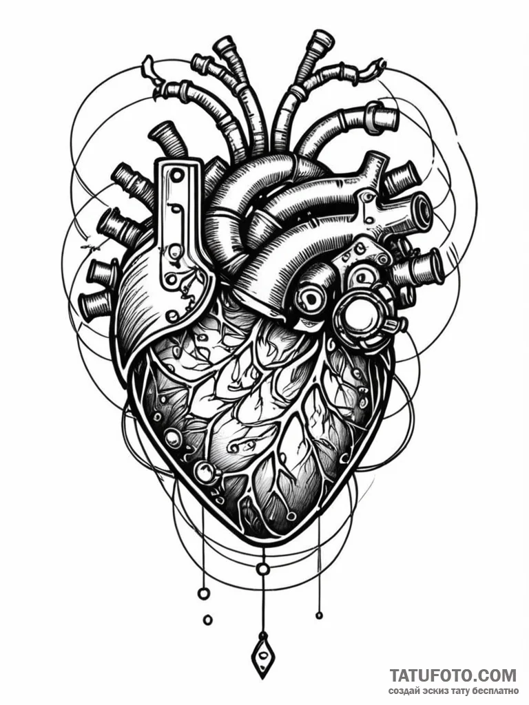 Tattoo sketch, sympathetic synthesizer heart,... - эскиз тату (№1752464327_0, 14.07.2025 03:38) — Tatufoto.com