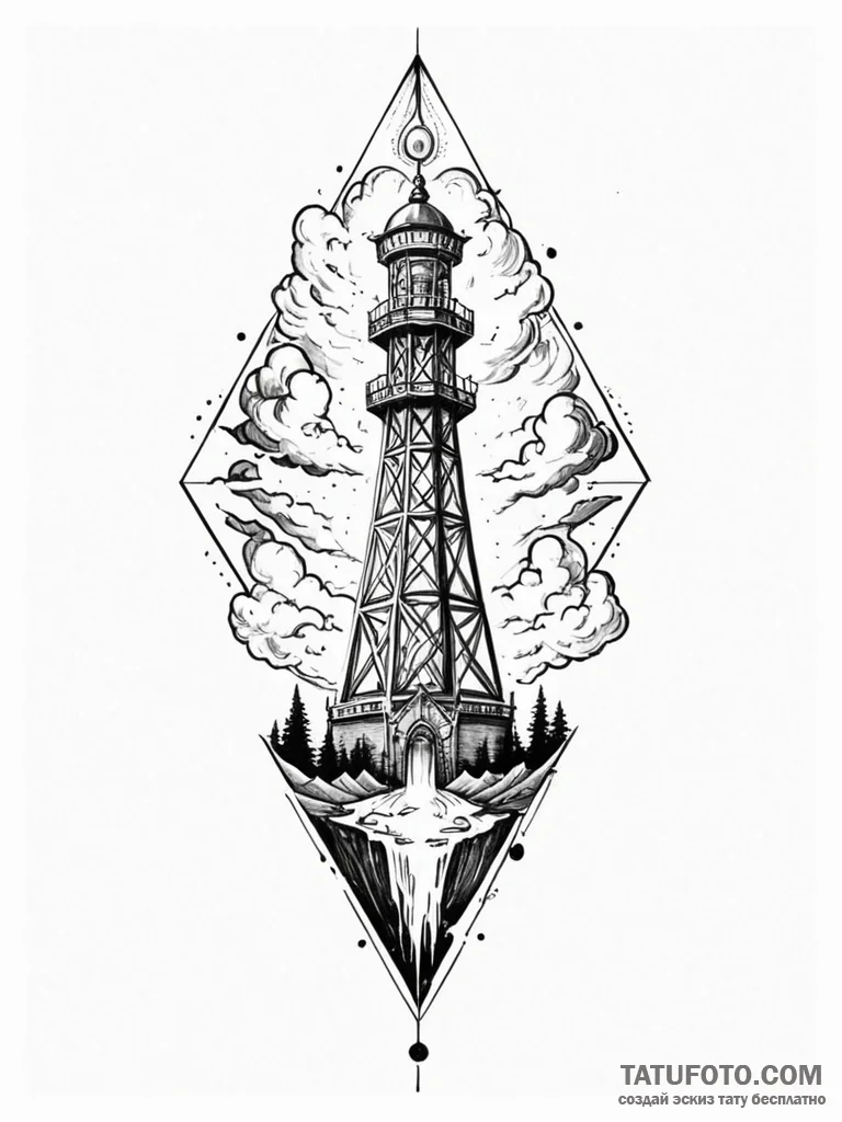 Tattoo sketch, uplink tower to the subconscio… — эскиз тату (№1752464412_0, 14.07.2025 03:40) — Tatufoto.com