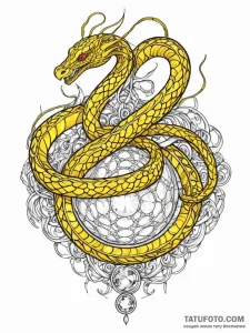 Tattoo sketch, yellow serpent, code scales, a... - эскиз тату (№1752464496_0, 14.07.2025 03:41) — Tatufoto.com
