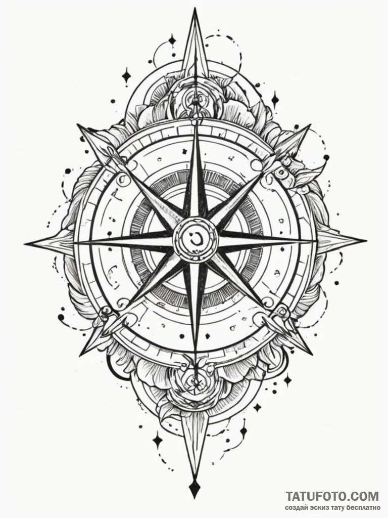 Tattoo sketch, galactic compass rose, a tradi... - эскиз тату (№1752464667_0, 14.07.2025 03:44) — Tatufoto.com