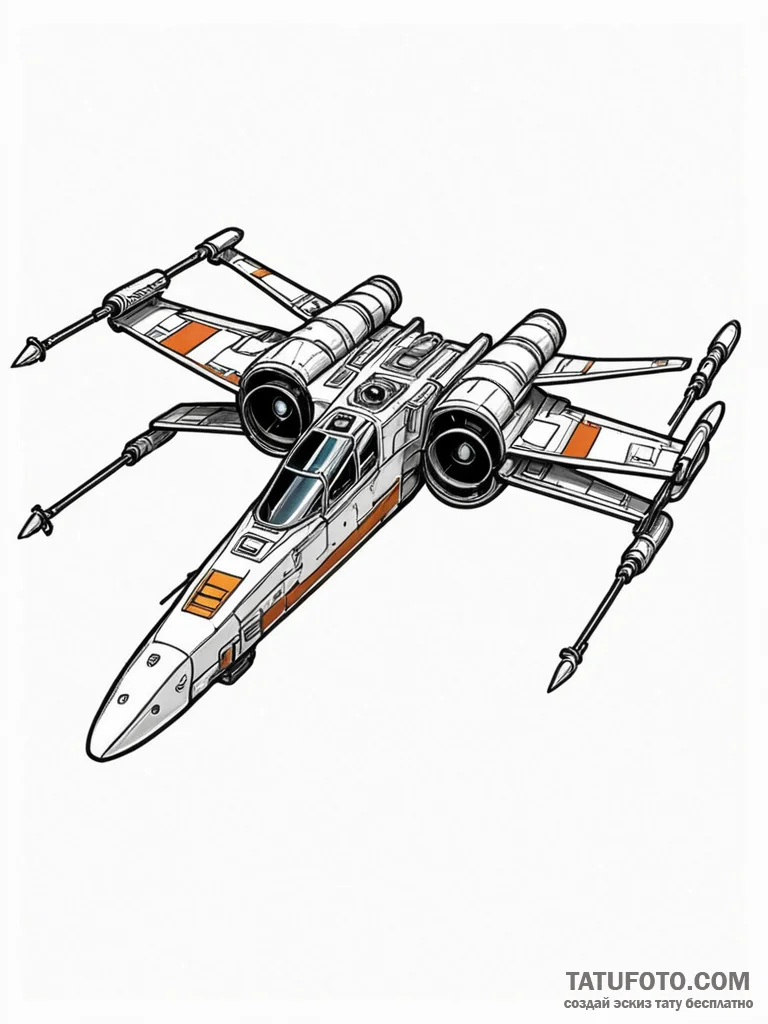 Tattoo sketch, x-wing starfighter, quantum dr... - эскиз тату (№1752464752_0, 14.07.2025 03:45) — Tatufoto.com
