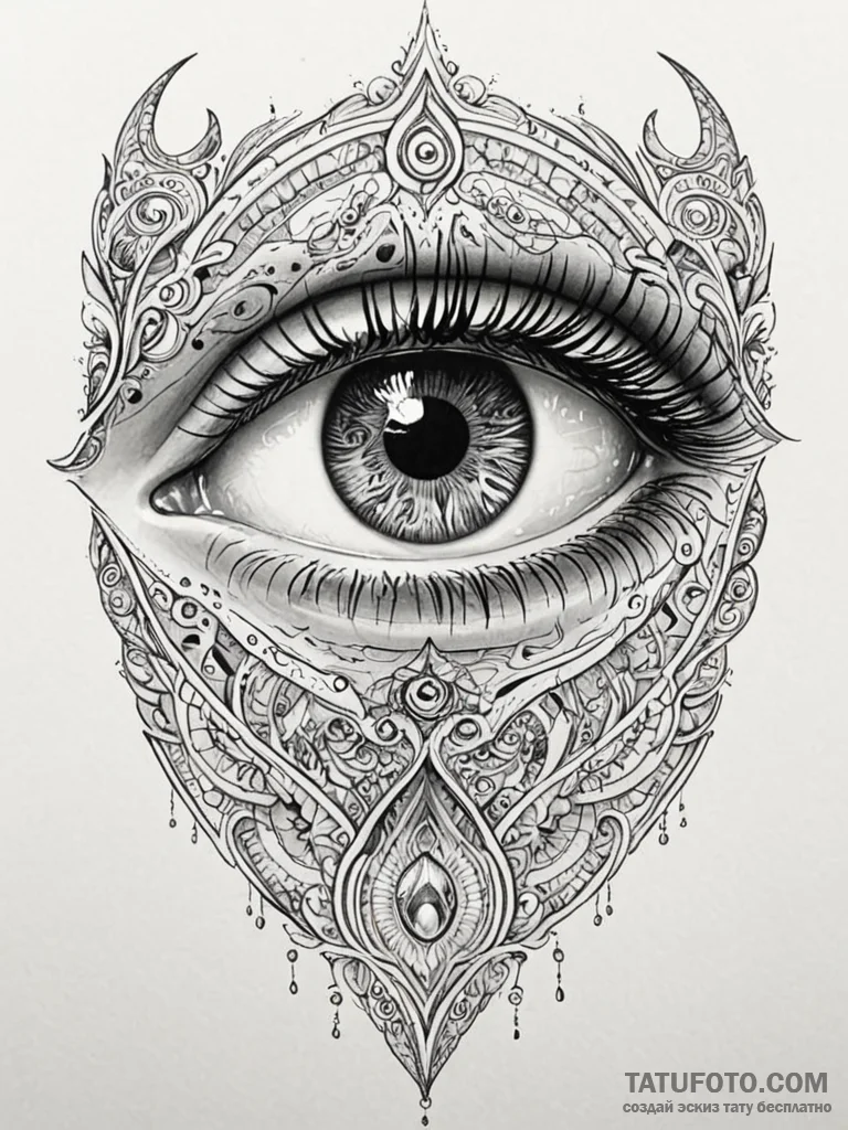 Tattoo sketch, enigmatic eye of ai, a highly... - эскиз тату (№1752465092_0, 14.07.2025 03:51) — Tatufoto.com