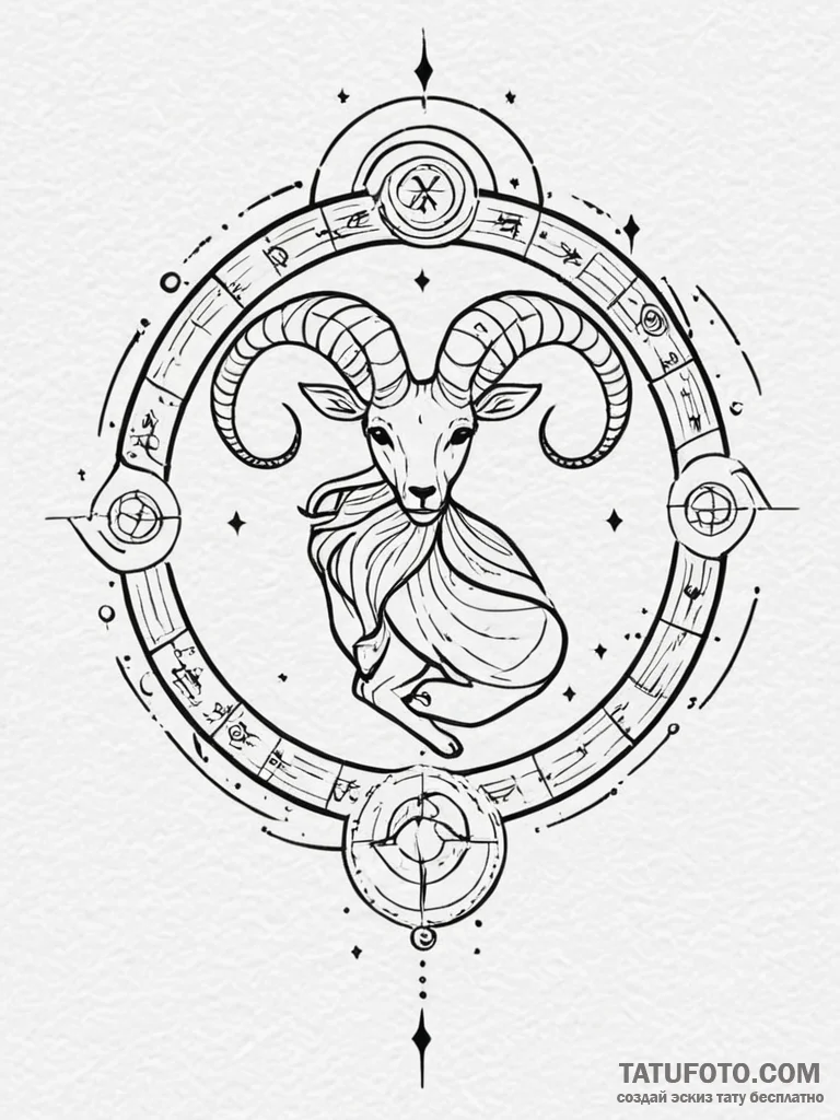 Tattoo sketch, zodiac glyph, ethereal glow, a... - эскиз тату (№1752465177_0, 14.07.2025 03:52) — Tatufoto.com
