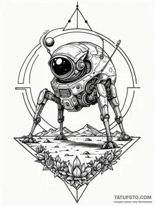 Tattoo sketch, lunar lander, alien bloom, a s... - эскиз тату (№1752465517_0, 14.07.2025 03:58) — Tatufoto.com