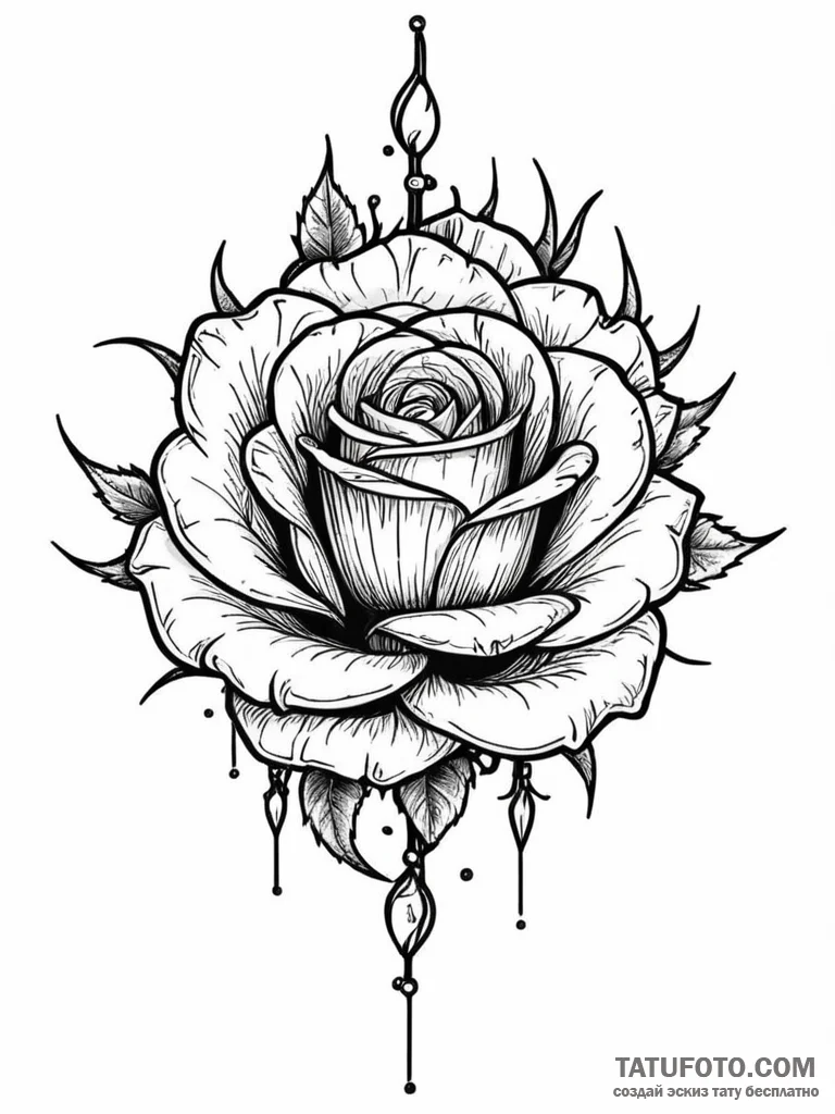 Tattoo sketch, iron rose, digital thorns, a d... - эскиз тату (№1752465600_0, 14.07.2025 04:00) — Tatufoto.com