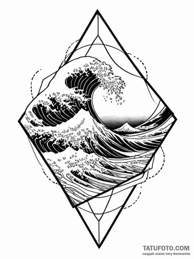 Tattoo sketch, abstract wave crashing into a... - эскиз тату (№1752465685_0, 14.07.2025 04:01) — Tatufoto.com