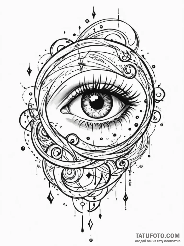 Tattoo sketch, hidden truth in chaos, a swirl... - эскиз тату (№1752465936_0, 14.07.2025 04:05) — Tatufoto.com