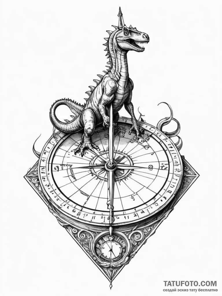 Tattoo sketch, sundial of shifting eras, an a... - эскиз тату (№1752466020_0, 14.07.2025 04:07) — Tatufoto.com