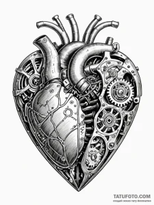 Tattoo sketch, enigma machine heart, a styliz... - эскиз тату (№1752466274_0, 14.07.2025 04:11) — Tatufoto.com