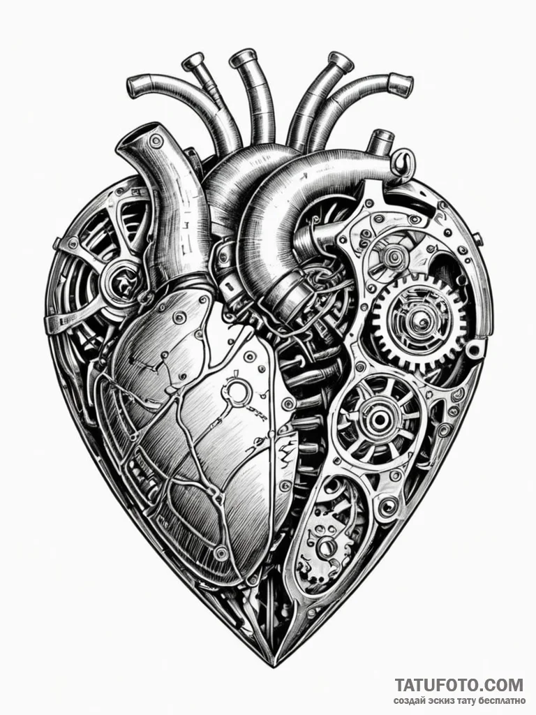 Tattoo sketch, enigma machine heart, a styliz… — эскиз тату (№1752466274_0, 14.07.2025 04:11) — Tatufoto.com