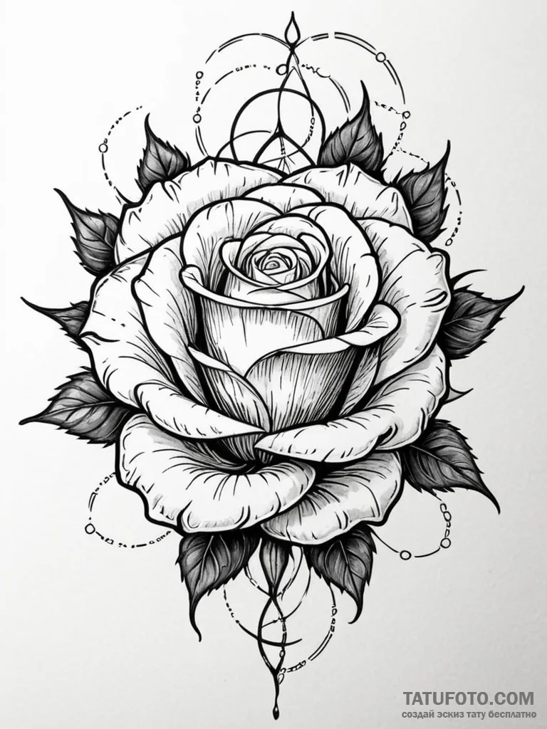 Tattoo sketch, radiant rose, thorny code, a b… — эскиз тату (№1752466359_0, 14.07.2025 04:12) — Tatufoto.com