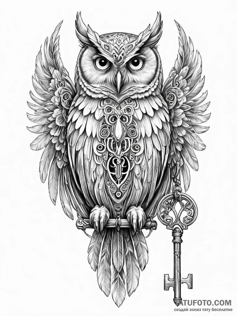 Tattoo sketch, knowledge keeper owl, biometri... - эскиз тату (№1752466693_0, 14.07.2025 04:18) — Tatufoto.com
