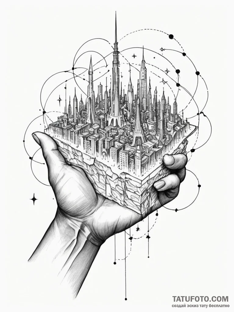 Tattoo sketch, nocturnal architect's blueprin... - эскиз тату (№1752466859_0, 14.07.2025 04:20) — Tatufoto.com