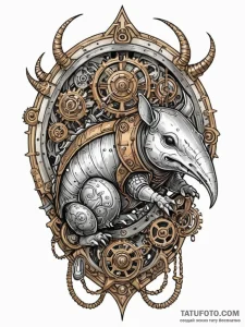 Tattoo sketch, armored armadillo with a steam... - эскиз тату (№1752466943_0, 14.07.2025 04:22) — Tatufoto.com