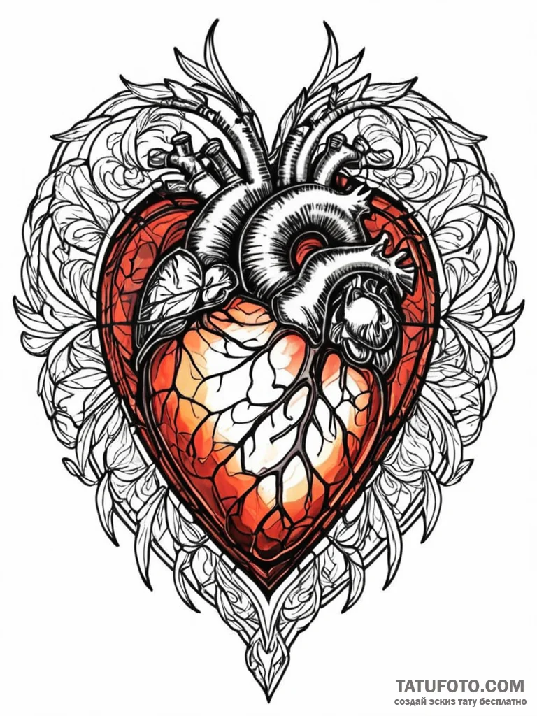 Tattoo sketch, stained glass heart, digital l... - эскиз тату (№1752467027_0, 14.07.2025 04:23) — Tatufoto.com