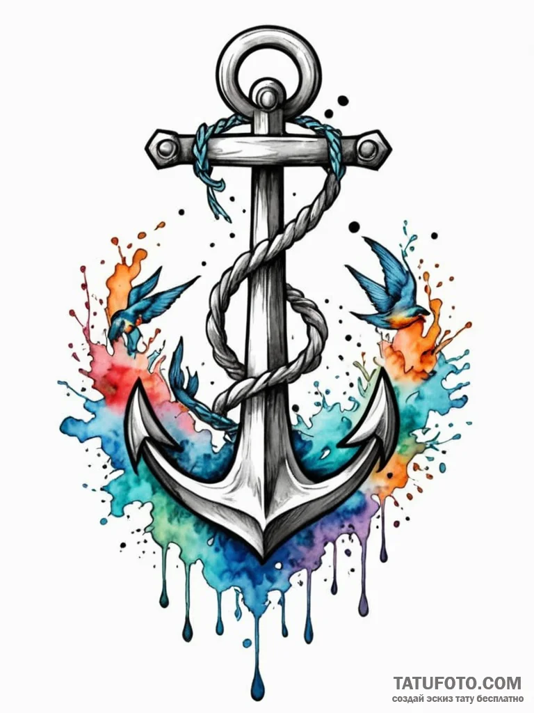 Tattoo sketch, an anchor dissolving into a fl... - эскиз тату (№1752467529_0, 14.07.2025 04:32) — Tatufoto.com