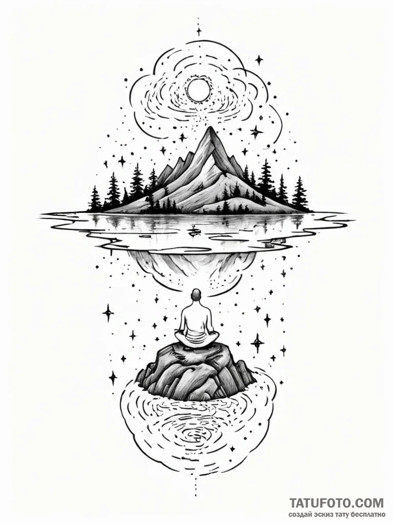 Tattoo sketch, introspection island, a small,... - эскиз тату (№1752467780_0, 14.07.2025 04:36) — Tatufoto.com
