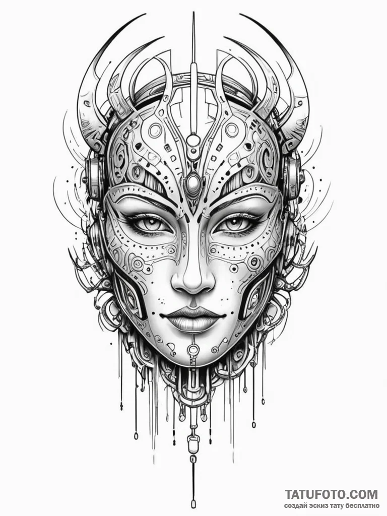 Tattoo sketch, mask of many realities, a sing... - эскиз тату (№1752467863_0, 14.07.2025 04:37) — Tatufoto.com