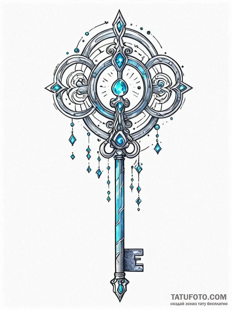 Tattoo sketch, ethereal encryption key, a flo… — эскиз тату (№1752468031_0, 14.07.2025 04:40) — Tatufoto.com