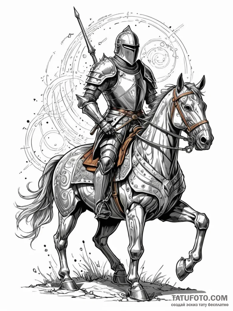Tattoo sketch, knight of the knowledge stream… — эскиз тату (№1752468451_0, 14.07.2025 04:47) — Tatufoto.com
