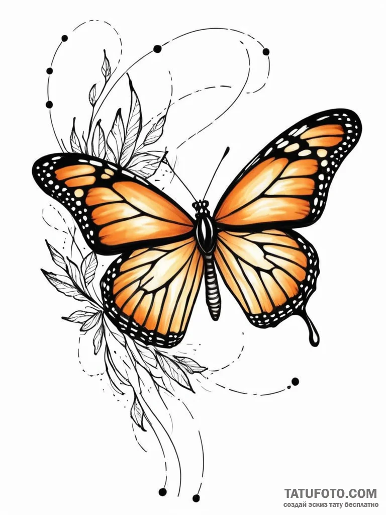 Tattoo sketch, monarch butterfly, migration d… — эскиз тату (№1752468617_0, 14.07.2025 04:50) — Tatufoto.com