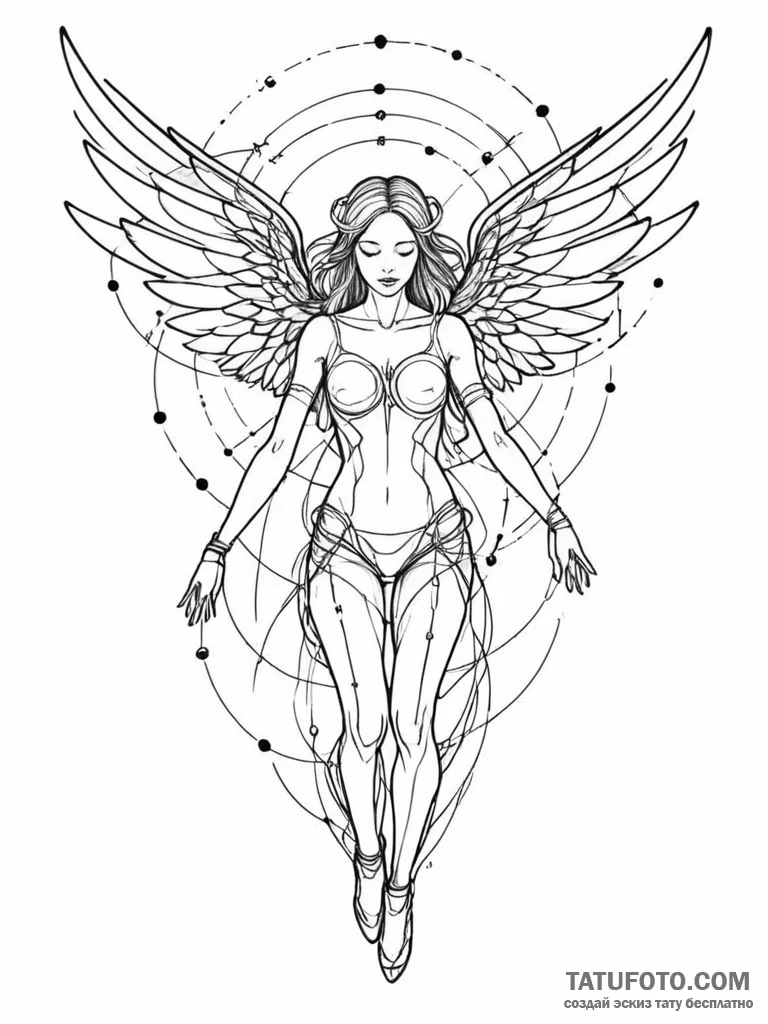 Tattoo sketch, divine digital avatar, a seren… — эскиз тату (№1752468700_0, 14.07.2025 04:51) — Tatufoto.com