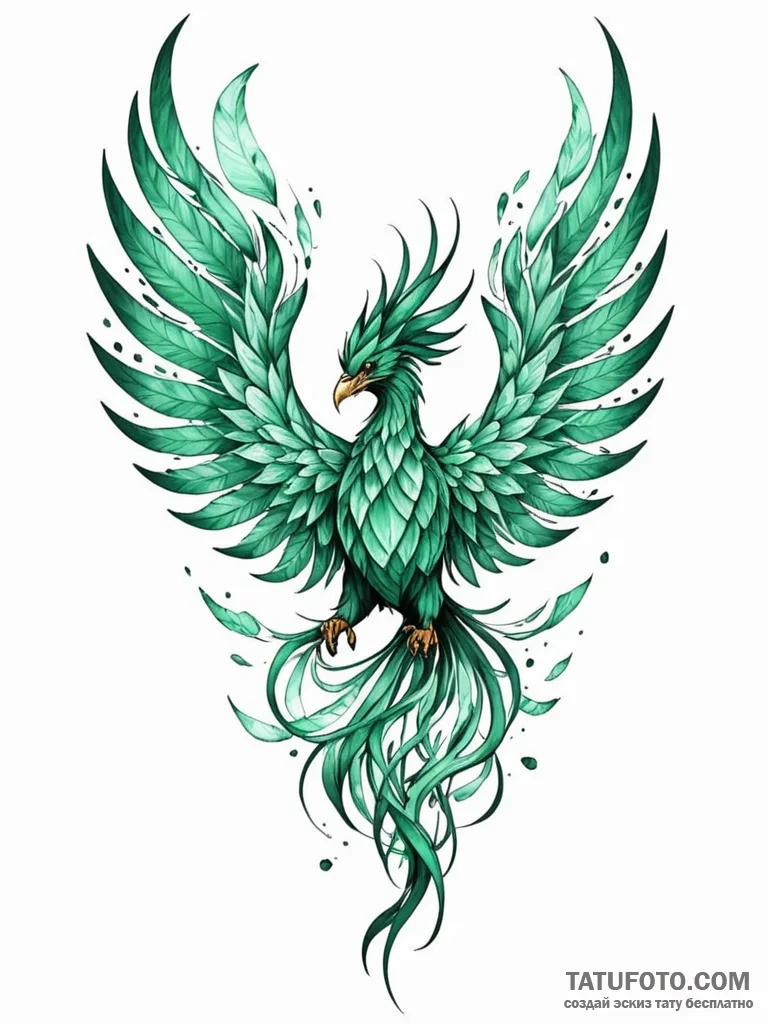 Tattoo sketch, jade phoenix rising, a magnifi… — эскиз тату (№1752468784_0, 14.07.2025 04:53) — Tatufoto.com