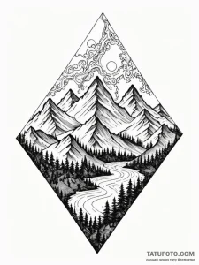 Tattoo sketch, recursive mountain range, a ma... - эскиз тату (№1752468869_0, 14.07.2025 04:54) — Tatufoto.com