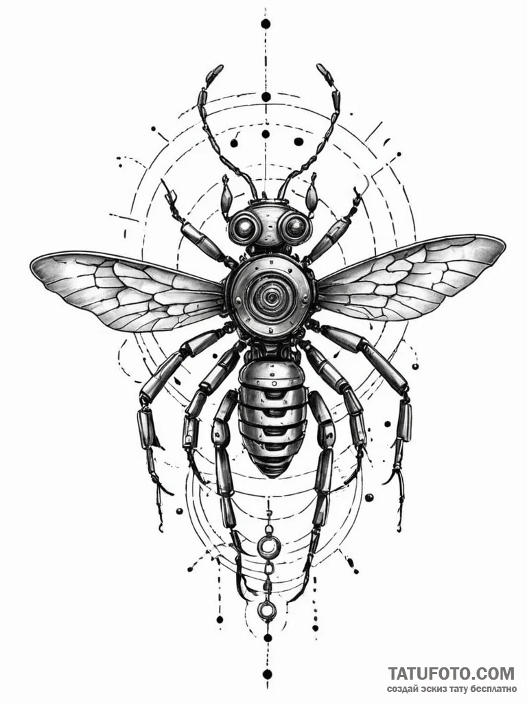 Tattoo sketch, xylophagous robot, consuming t... - эскиз тату (№1752469205_0, 14.07.2025 05:00) — Tatufoto.com