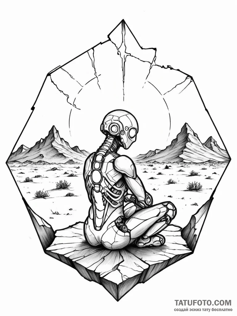 Tattoo sketch, orphaned ai core, a single, gl... - эскиз тату (№1752469374_0, 14.07.2025 05:02) — Tatufoto.com