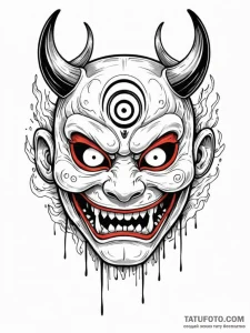 Tattoo sketch, yokai mask, ai glitch, a tradi... - эскиз тату (№1752469456_0, 14.07.2025 05:04) — Tatufoto.com