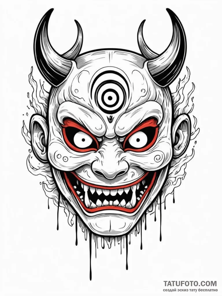 Tattoo sketch, yokai mask, ai glitch, a tradi... - эскиз тату (№1752469456_0, 14.07.2025 05:04) — Tatufoto.com