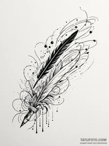Tattoo sketch, quill pen, flowing river of kn... - эскиз тату (№1752470043_0, 14.07.2025 05:14) — Tatufoto.com