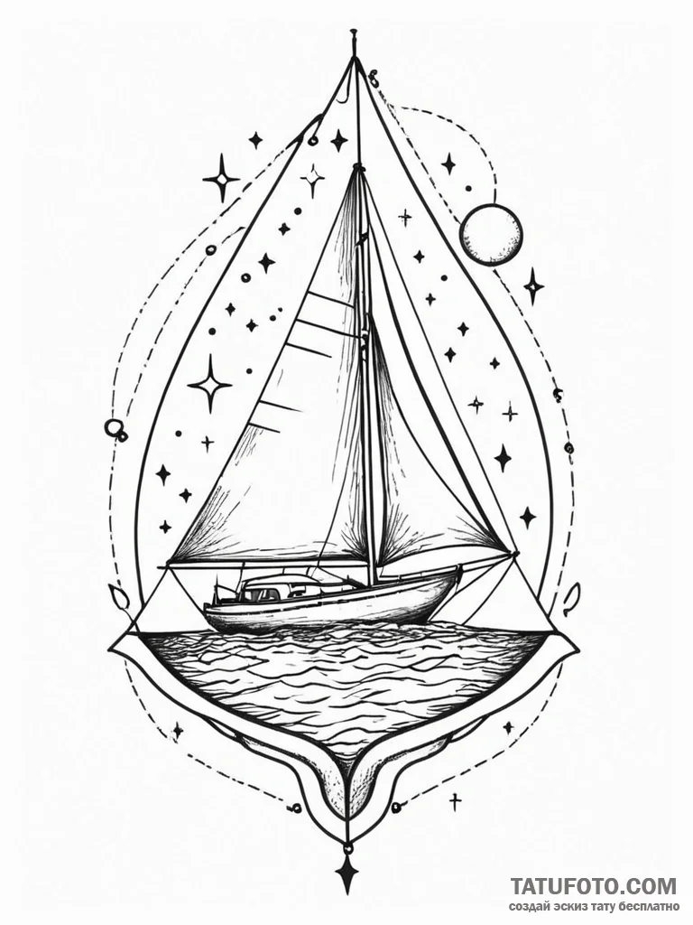Tattoo sketch, journey by starlight, a small,... - эскиз тату (№1752470210_0, 14.07.2025 05:16) — Tatufoto.com