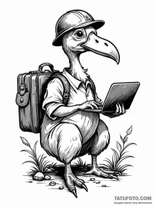 Tattoo sketch, dodo of diligence, a whimsical... - эскиз тату (№1752470295_0, 14.07.2025 05:18) — Tatufoto.com