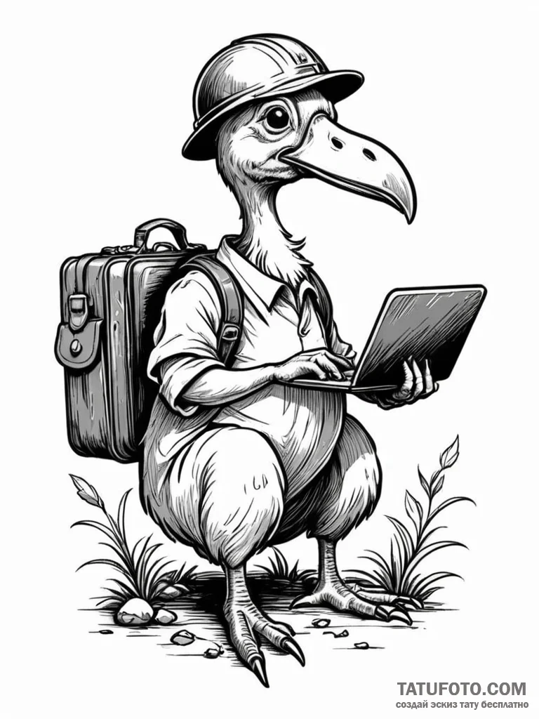 Tattoo sketch, dodo of diligence, a whimsical... - эскиз тату (№1752470295_0, 14.07.2025 05:18) — Tatufoto.com