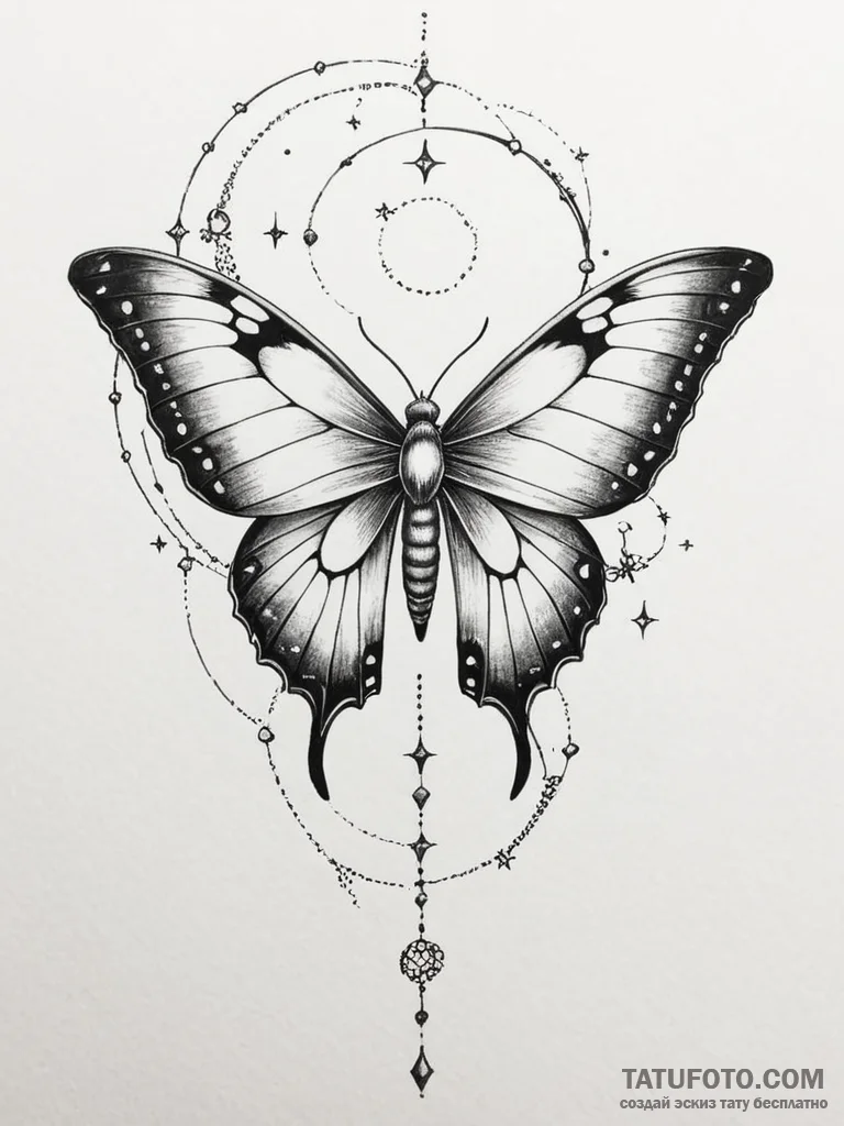 Tattoo sketch, lunar moth, stardust wings, a... - эскиз тату (№1752470379_0, 14.07.2025 05:19) — Tatufoto.com