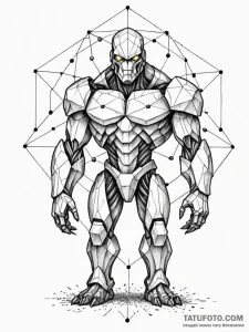 Tattoo sketch, polyhedral protector golem, a... - эскиз тату (№1752470464_0, 14.07.2025 05:21) — Tatufoto.com