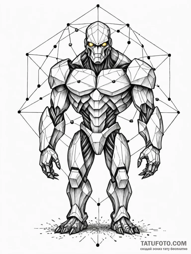 Tattoo sketch, polyhedral protector golem, a... - эскиз тату (№1752470464_0, 14.07.2025 05:21) — Tatufoto.com