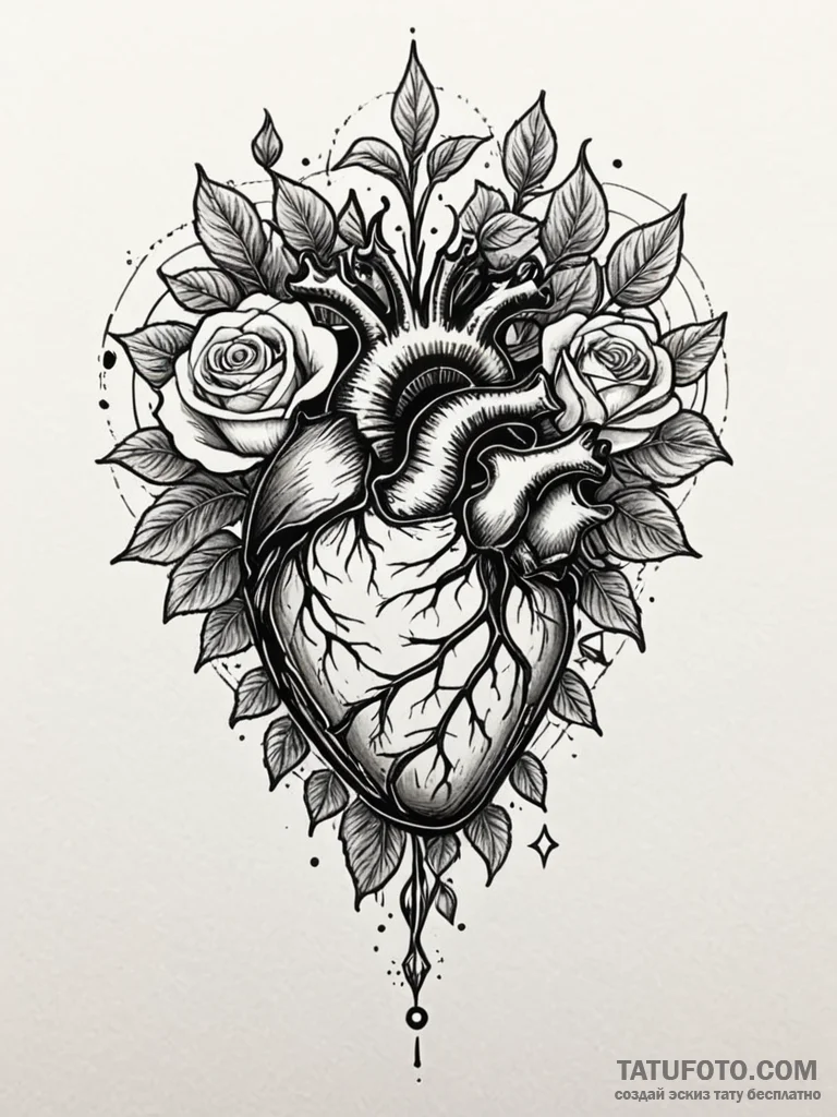 Tattoo sketch, obsidian heart, starlight core... - эскиз тату (№1752470633_0, 14.07.2025 05:23) — Tatufoto.com