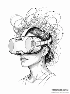 Tattoo sketch, blueprint of a virtual reality... - эскиз тату (№1752470717_0, 14.07.2025 05:25) — Tatufoto.com