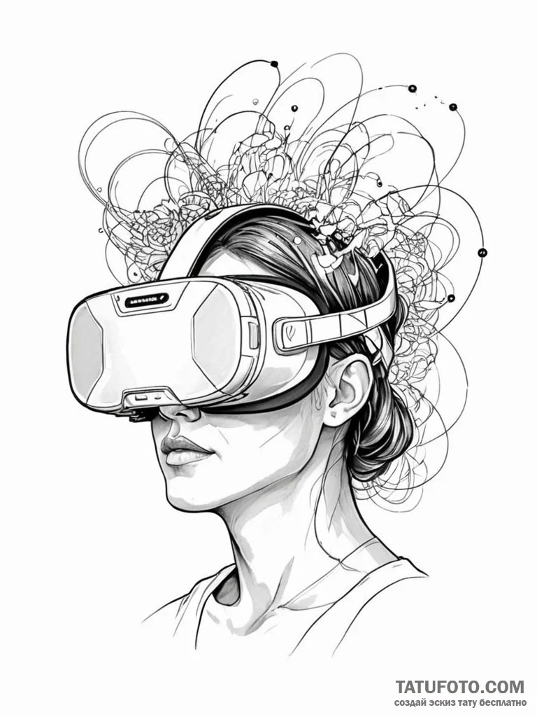 Tattoo sketch, blueprint of a virtual reality... - эскиз тату (№1752470717_0, 14.07.2025 05:25) — Tatufoto.com