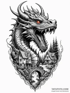 Tattoo sketch, dragon's gate to reality, a ro... - эскиз тату (№1752470883_0, 14.07.2025 05:28) — Tatufoto.com